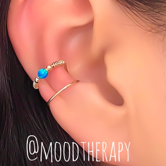 Moodtherapy Jewelry - Blue Fire Opal Fake Cartilage Ear Cuff Earring Moodtherapy Jewelry - Blue Fire Opal Fake Cartilage Ear Cuff Earring